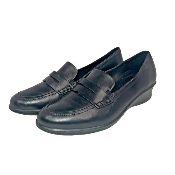 Ecco Felicia Penny Loafer Leather Shoes Low Heel Black Women 10-10.5 - Picture 1 of 8
